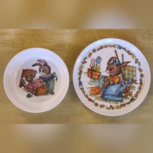 Vintage Beatrix Potter Childrens Melamine Plate And Bowl Dining Set 1980s